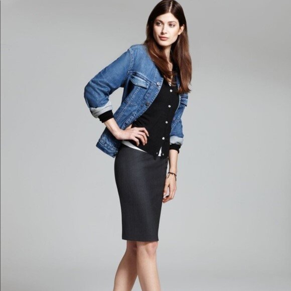 NEW Theory Golda Tailor Pencil Skirt Gray Wool Size 0 - Picture 2 of 9